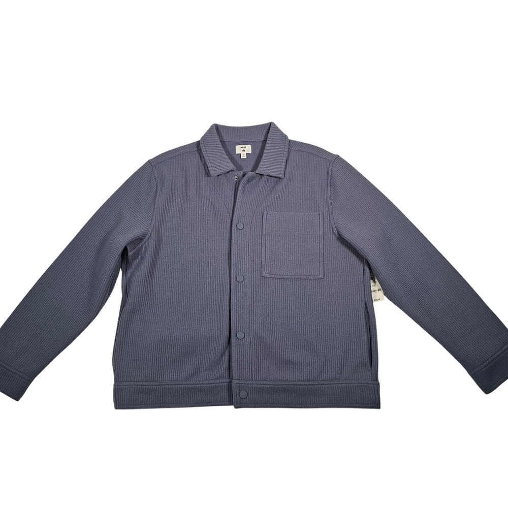 MODE OF‎ ONE Men's Blue Asphalt Ribbed Knit Button Front Shirt Jacket Size XL